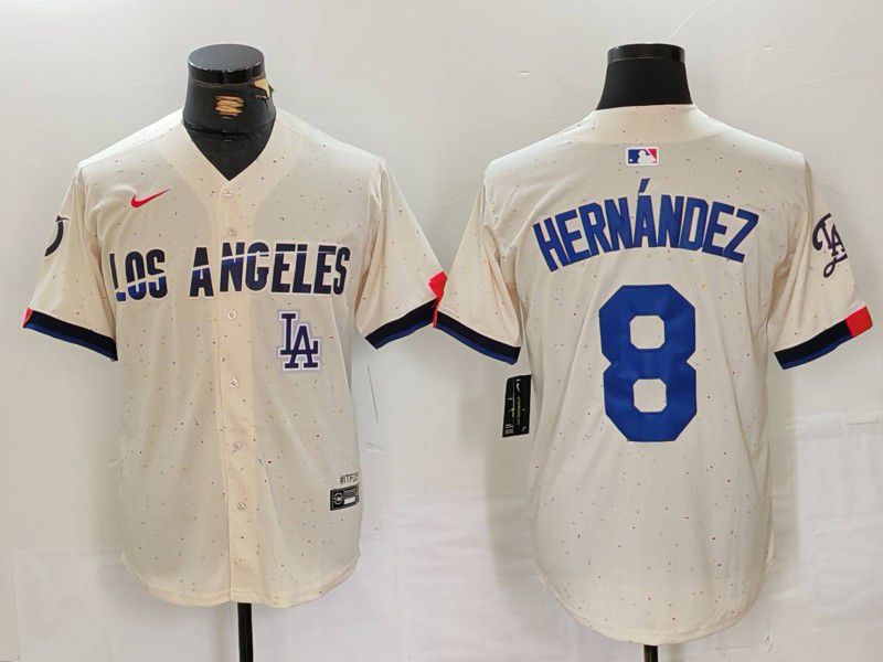 Men Los Angeles Dodgers #8 Hernandez Cream Fashion Nike Game MLB Jersey style 34->los angeles dodgers->MLB Jersey